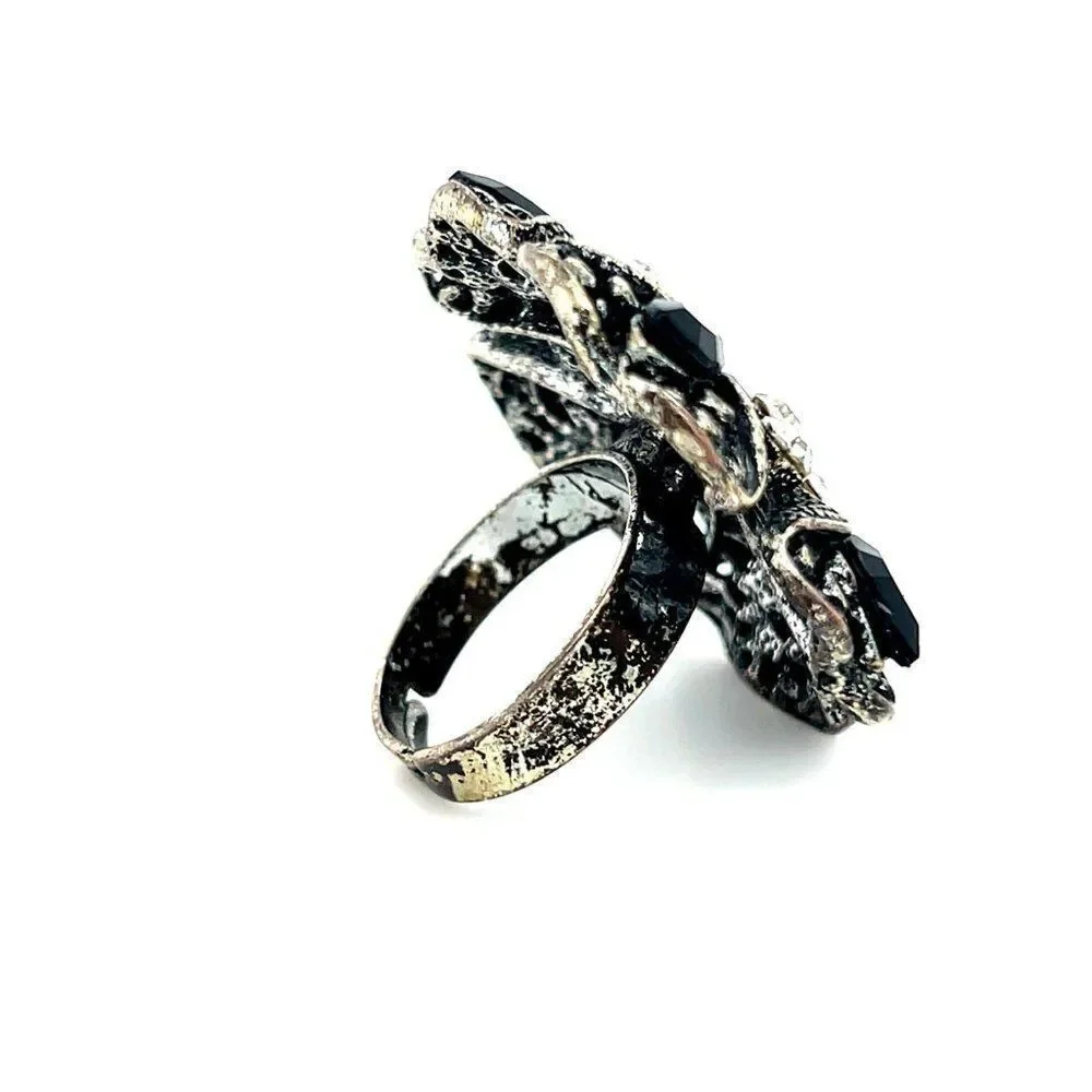 Black/White Rhinestones Ring‎